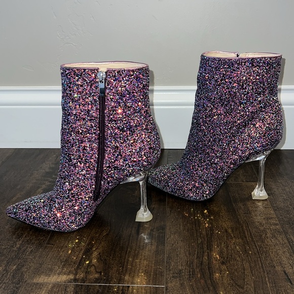 NEW Nine West Tonight Purple Glitter Heeled Ankle Boot - Picture 6 of 8